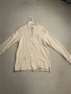 H&M Regular Fit Quarter Zip Pullover Sweatshirt Beige Size S